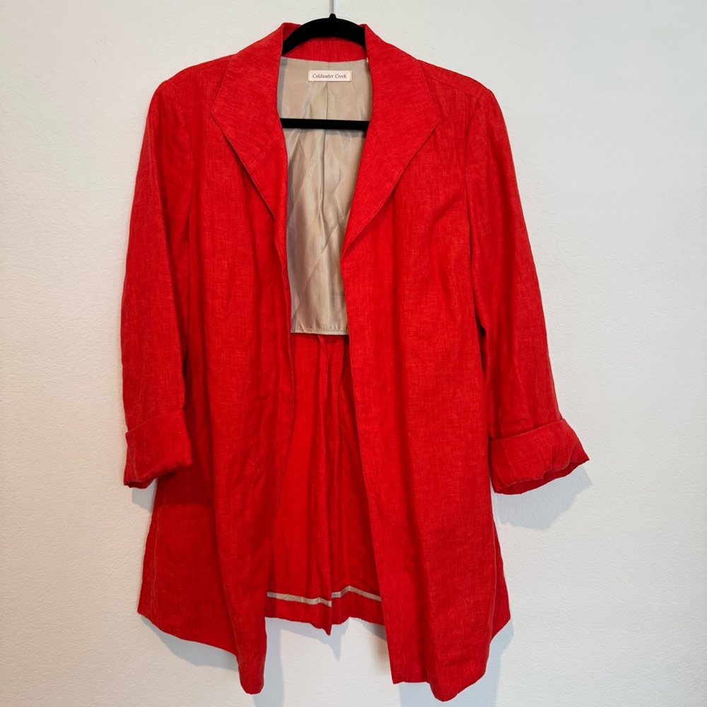 Coldwater Creek Linen Longline with Pockets Red Blazer